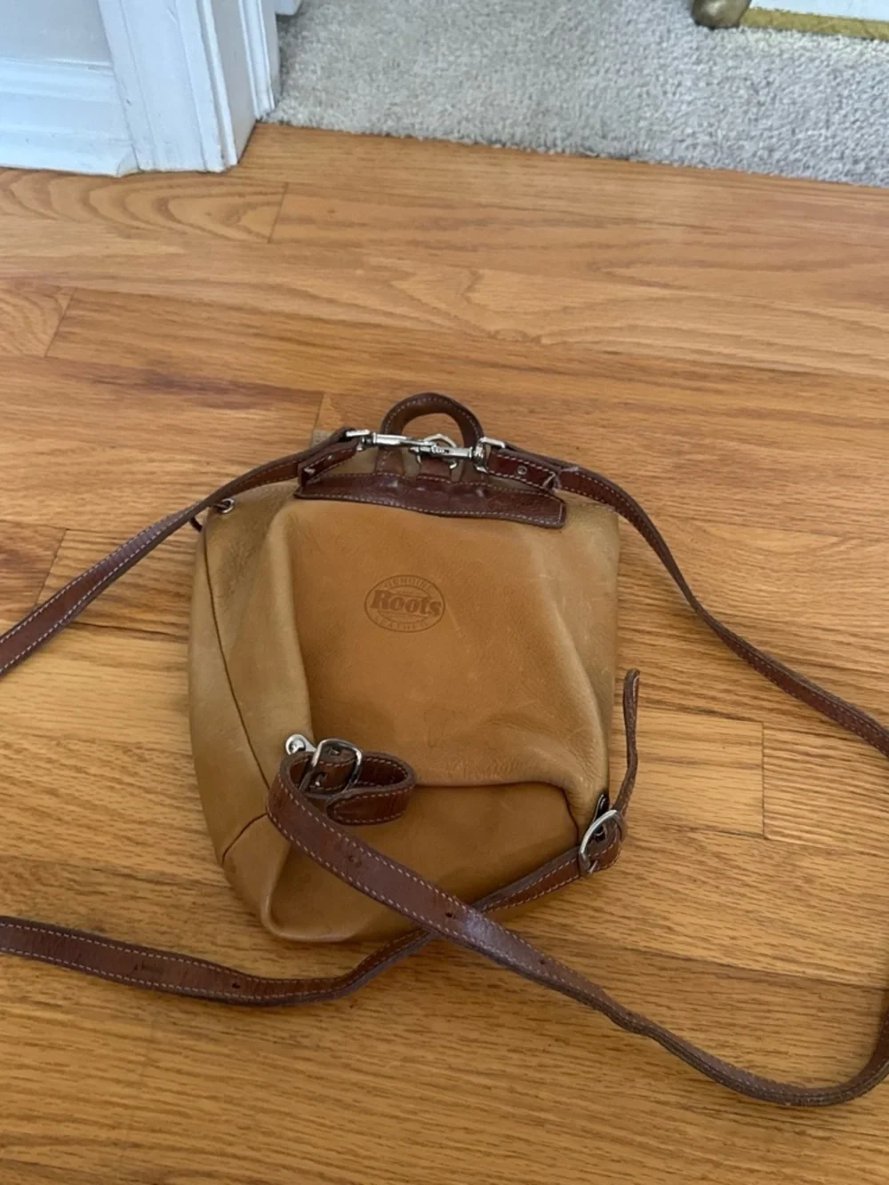 ROOTS CANADA Brown Buckle Backpack Shoulder Strap Solid Pattern
